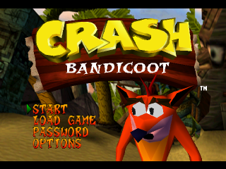Crash Bandicoot title screen for Playstation